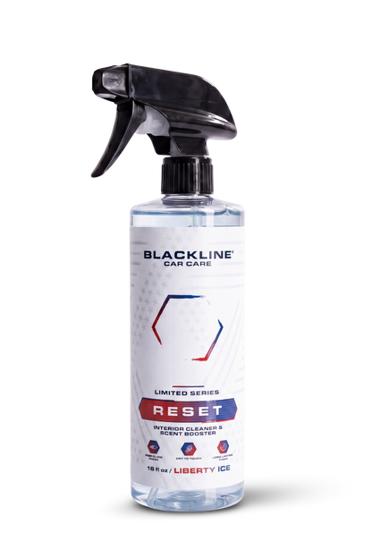 Blackline Reset interior cleaner & scent booster spray bottle, Blackline Car Care branding on Tampa Home & Garden Store