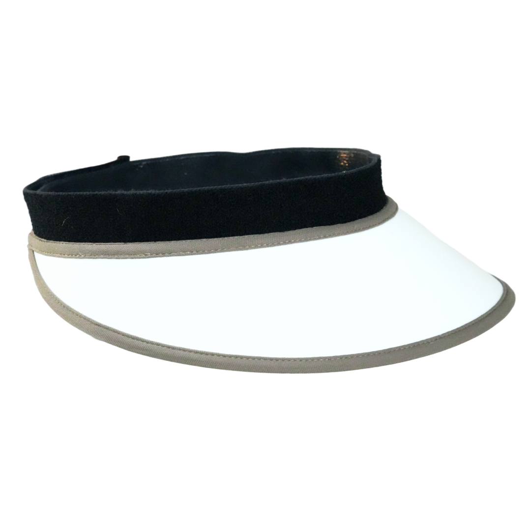EquiVisor sun visor white brim with black crown band and beige edging; 4.5" & 3" brim on Tampa Home & Garden Store