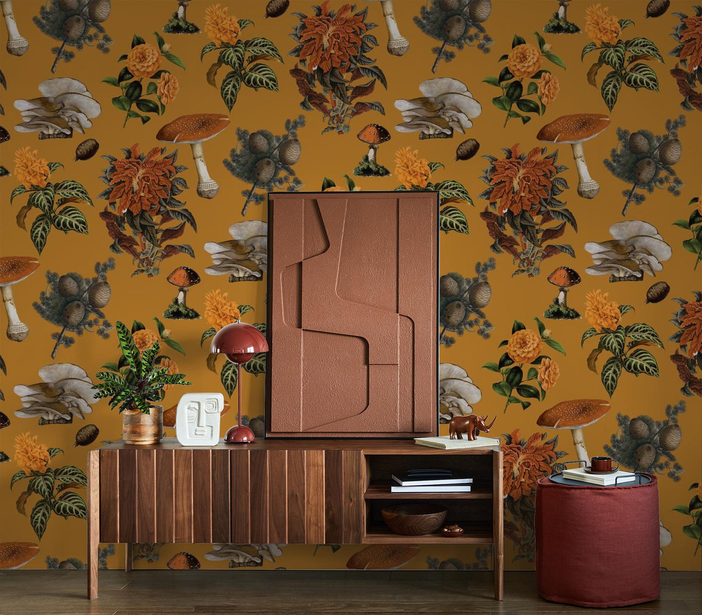 Shrooms Wallpaper, gold & marigold - Tampa Home & Garden Store