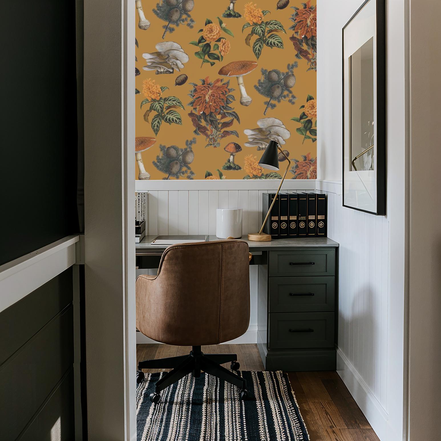 Shrooms Wallpaper, gold & marigold - Tampa Home & Garden Store