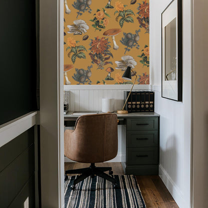Shrooms Wallpaper, gold & marigold - Tampa Home & Garden Store