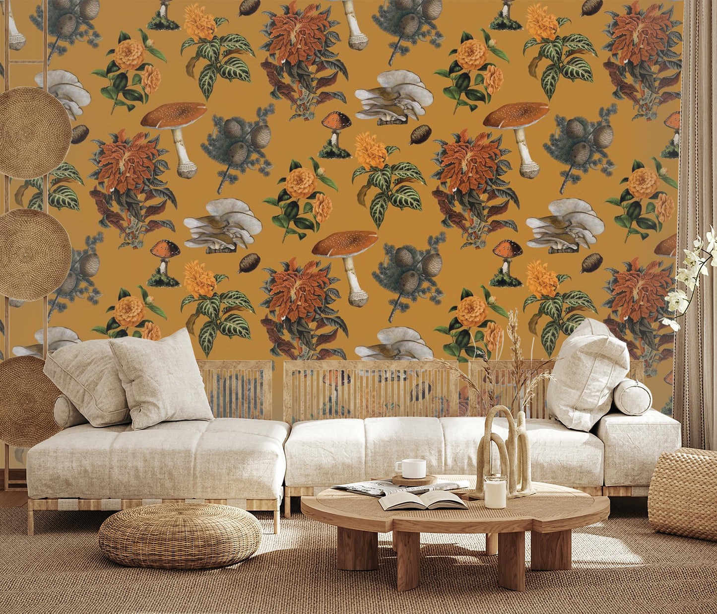 Shrooms Wallpaper, gold & marigold - Tampa Home & Garden Store