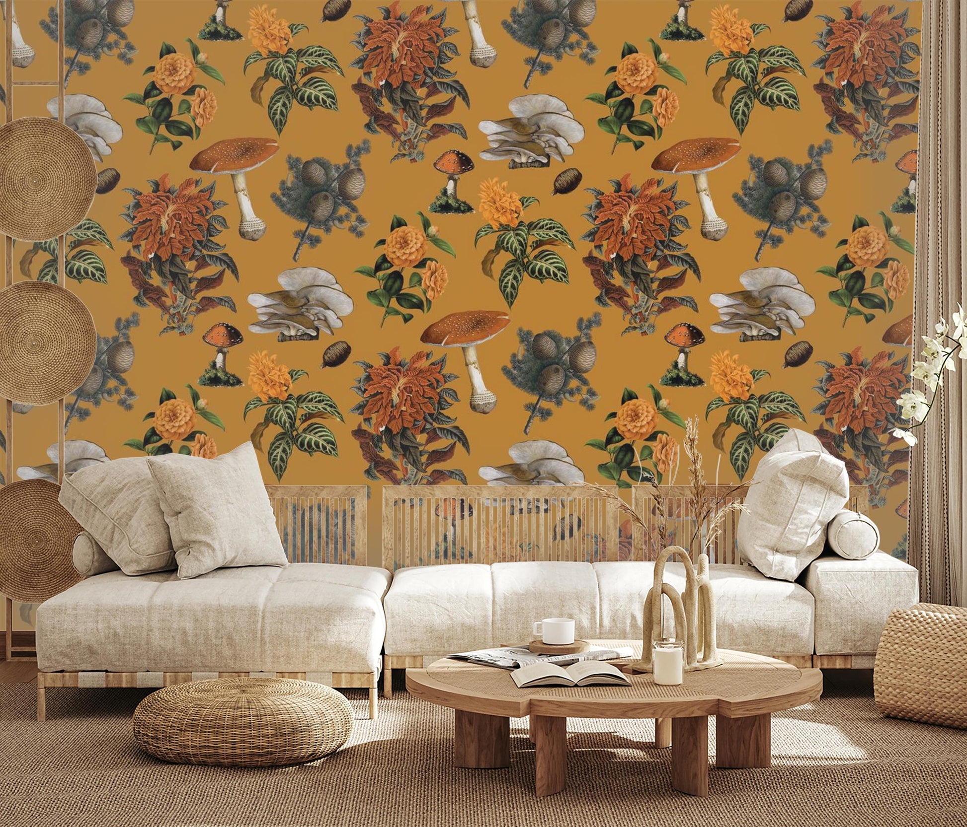 Shrooms Wallpaper, gold & marigold - Tampa Home & Garden Store