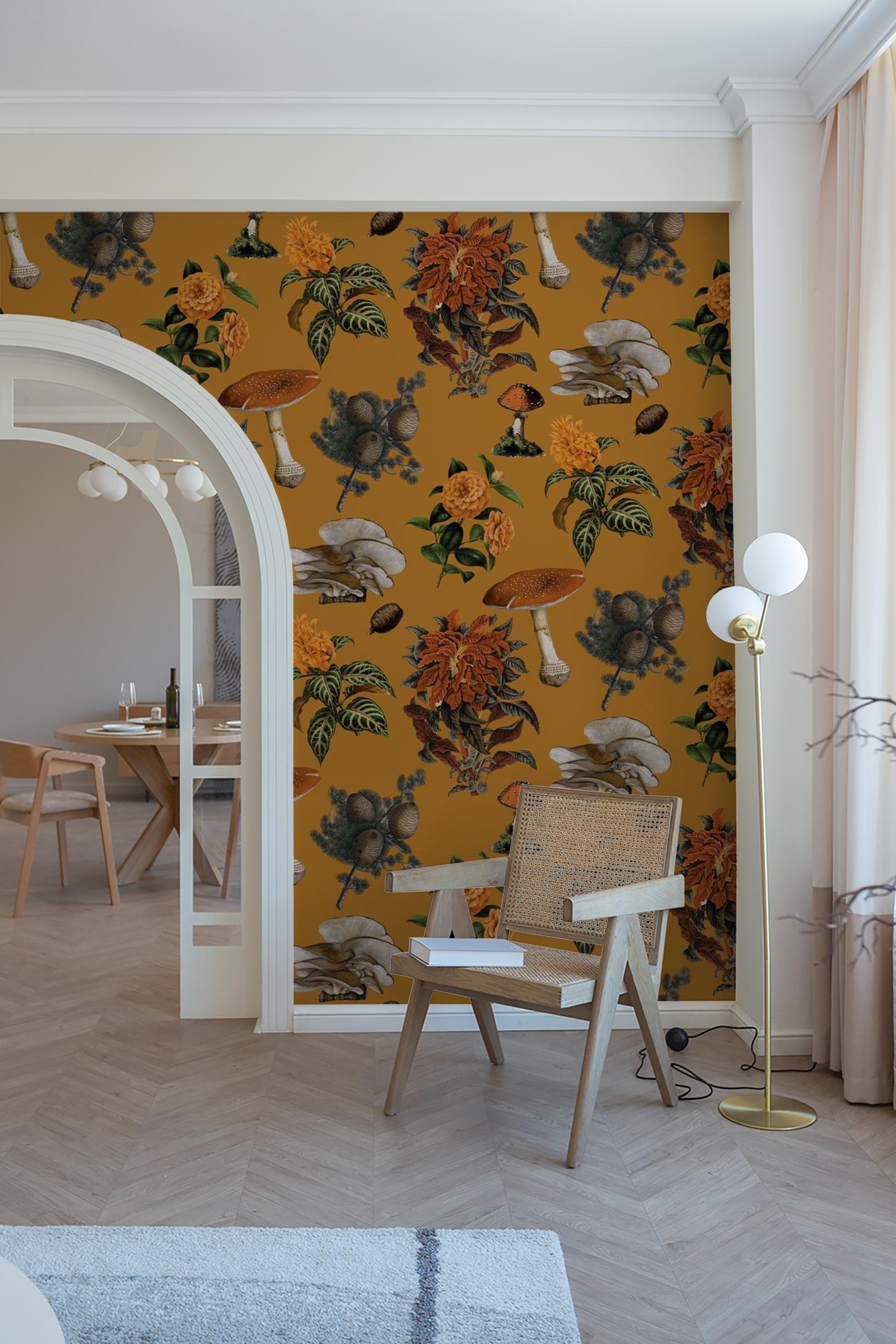 Shrooms Wallpaper, gold & marigold - Tampa Home & Garden Store