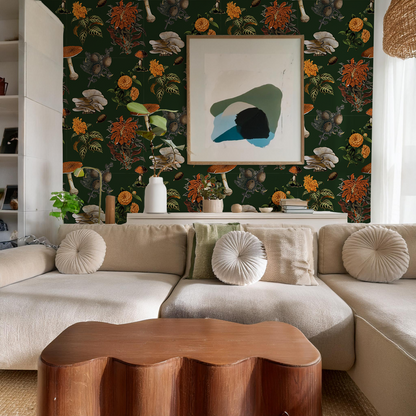 Shrooms Wallpaper, green and orange - Tampa Home & Garden Store