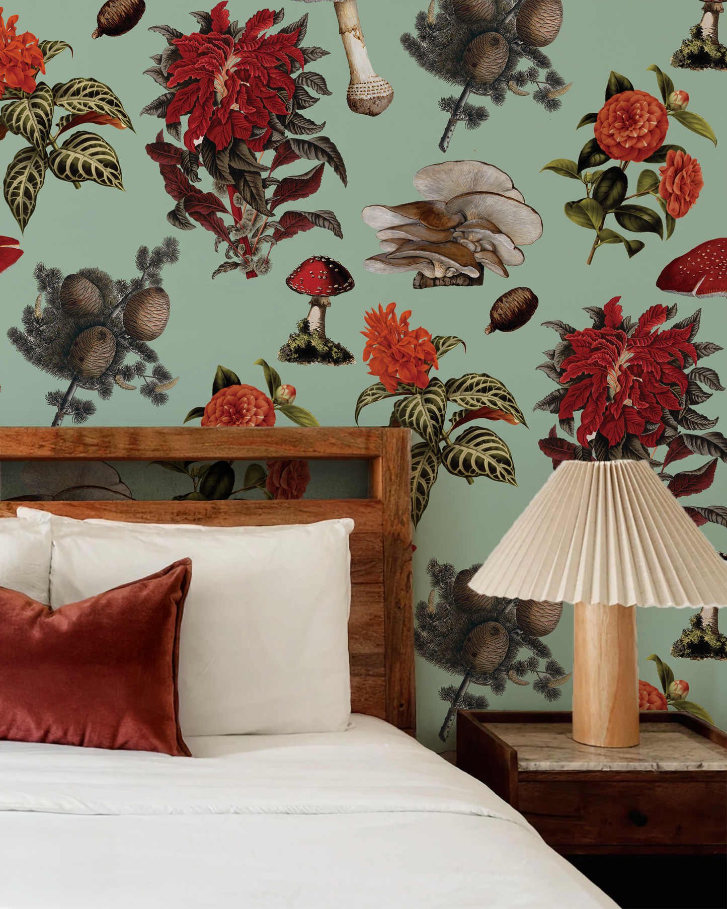 Shrooms Wallpaper, mint and red - Tampa Home & Garden Store