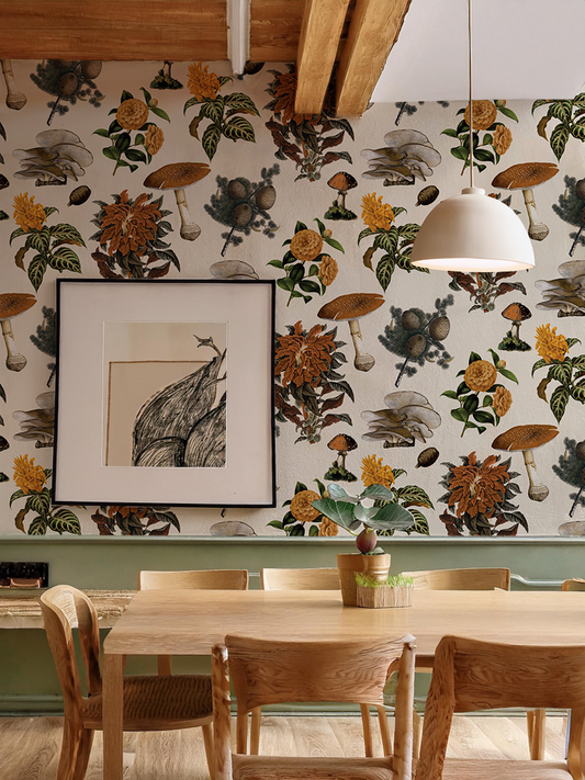 Shrooms Wallpaper, off-white and marigold - Tampa Home & Garden Store