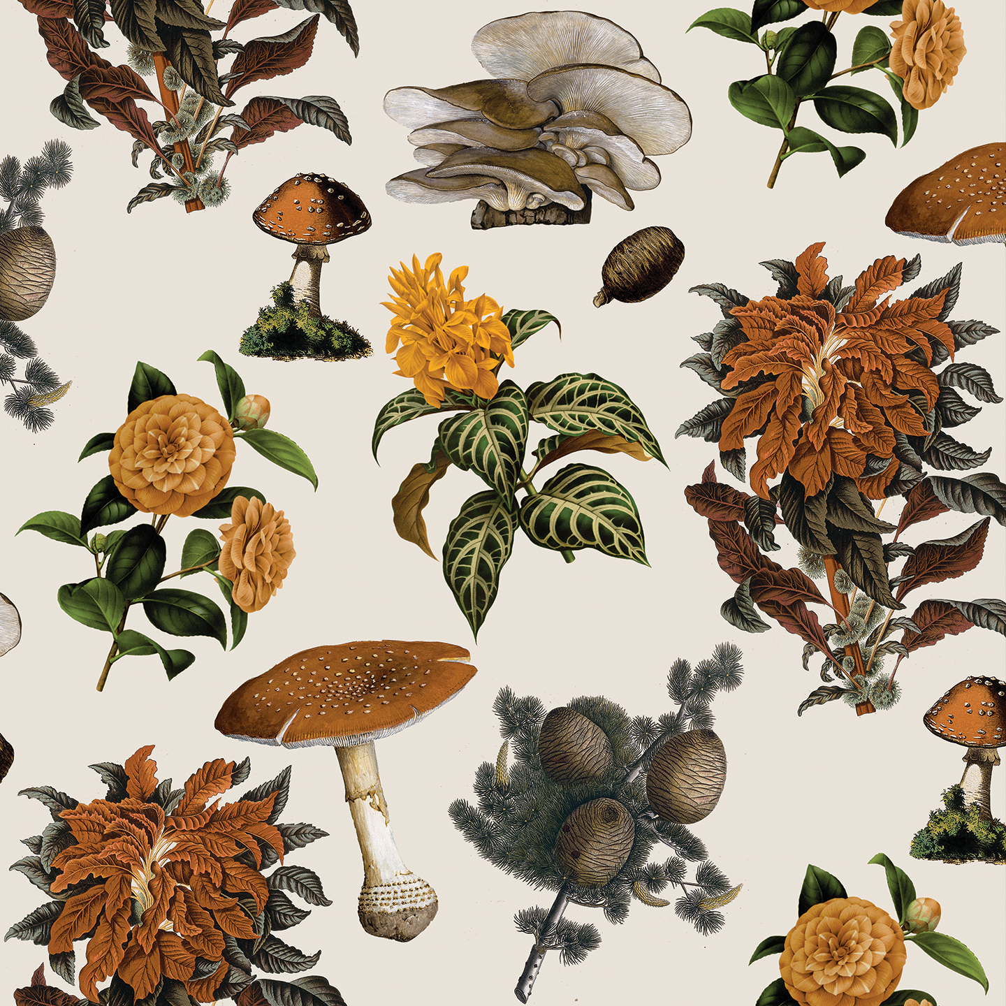 Shrooms Wallpaper, off-white and marigold - Tampa Home & Garden Store