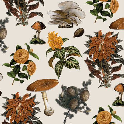 Shrooms Wallpaper, off-white and marigold - Tampa Home & Garden Store