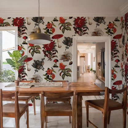 Shrooms Wallpaper, off-white and red - Tampa Home & Garden Store