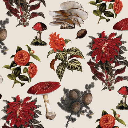 Shrooms Wallpaper, off-white and red - Tampa Home & Garden Store