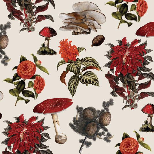 Shrooms Wallpaper, off-white and red - Tampa Home & Garden Store