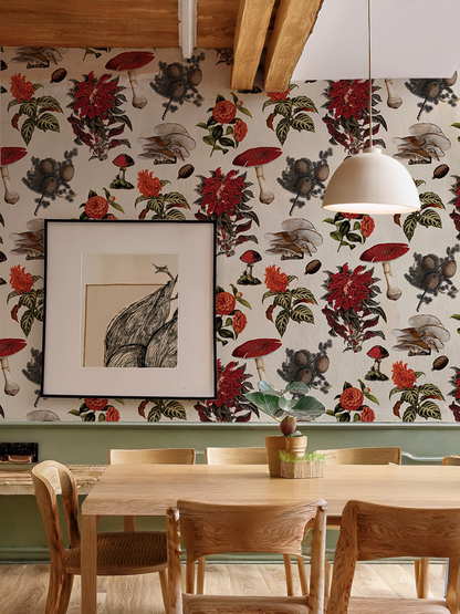Shrooms Wallpaper, off-white and red - Tampa Home & Garden Store