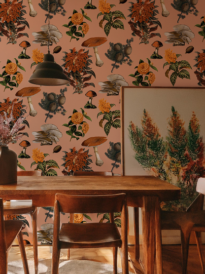 Shrooms Wallpaper, peach and marigold - Tampa Home & Garden Store