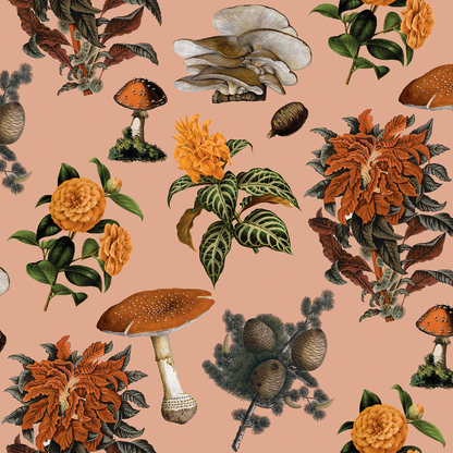 Shrooms Wallpaper, peach and marigold - Tampa Home & Garden Store