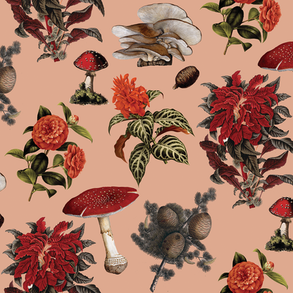 Shrooms Wallpaper, peach and red - Tampa Home & Garden Store