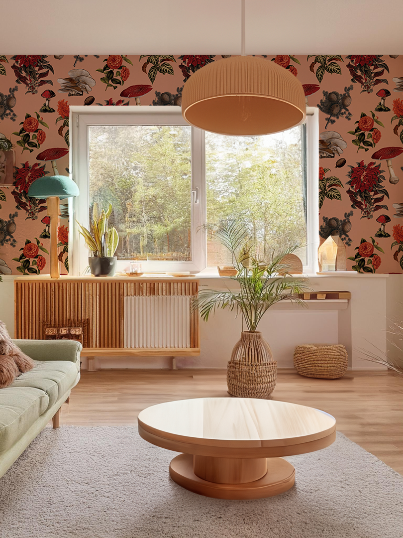 Shrooms Wallpaper, peach and red - Tampa Home & Garden Store