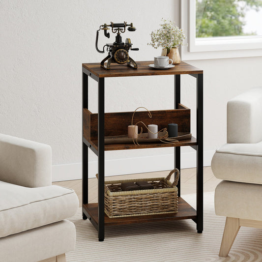 Side End Table with Charging Station and Open Shelves-Rustic Brown - Tampa Home & Garden Store