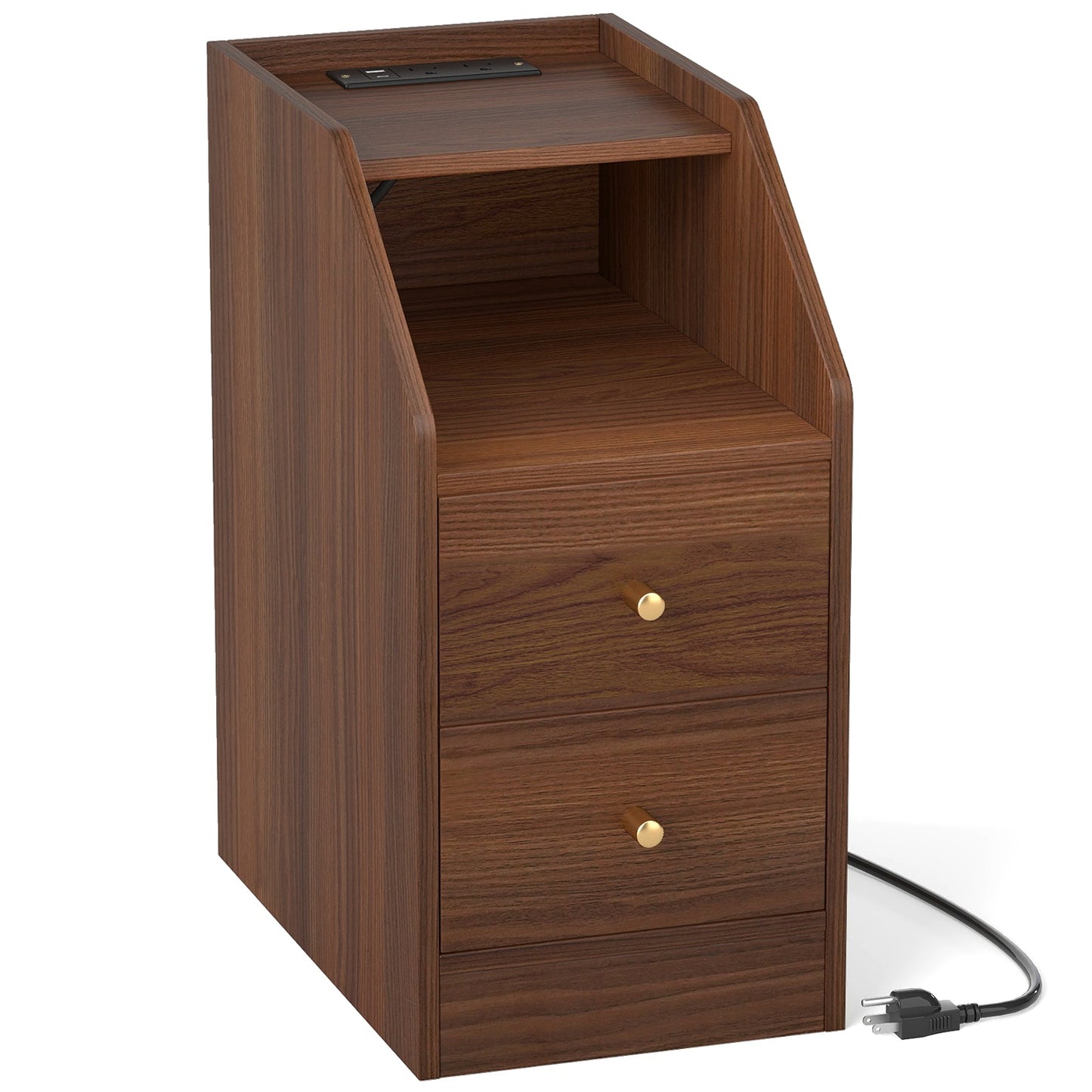 Side End Table with Charging Station Sofa Couch Table with Shelf Drawers