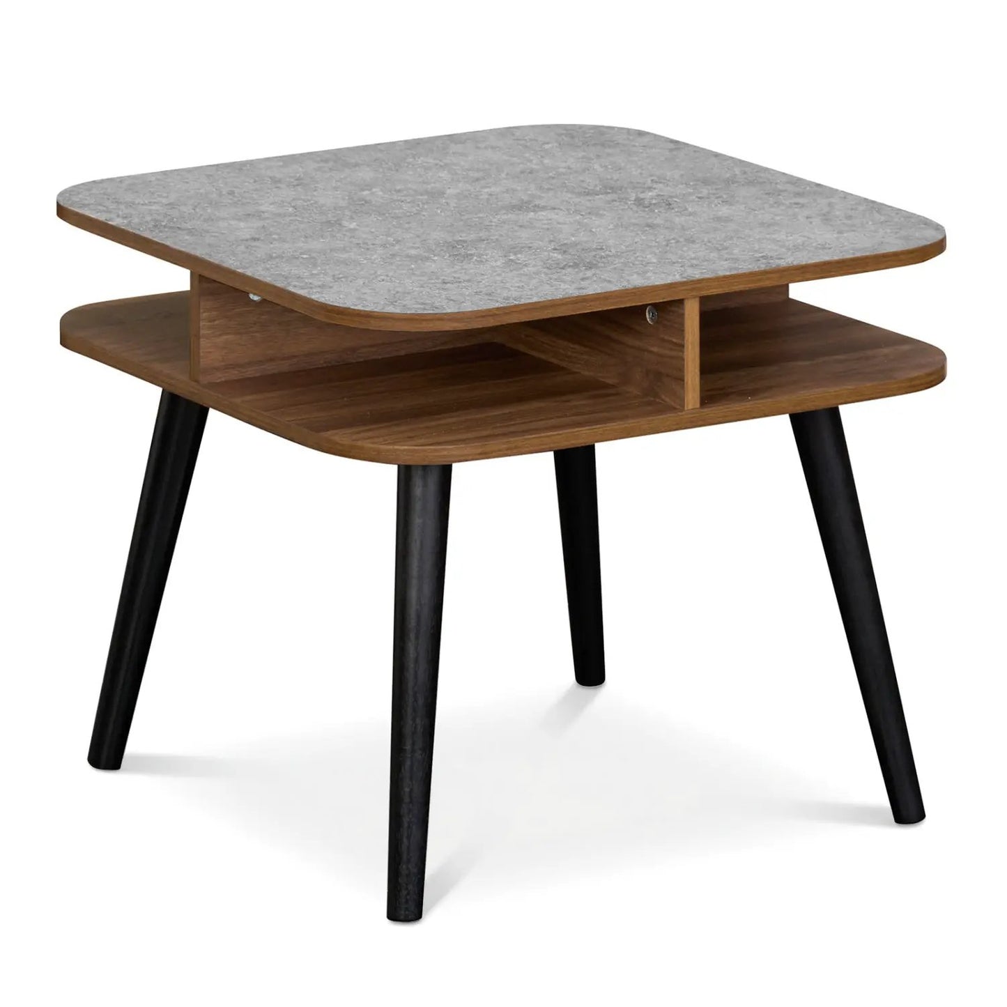 Faux Marble Side Table with Storage Shelves