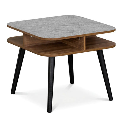 Faux Marble Side Table with Storage Shelves