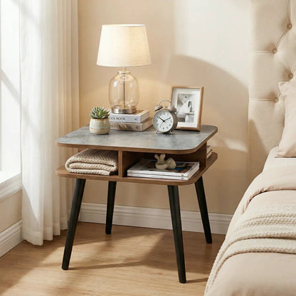 Faux Marble Side Table with Storage Shelves