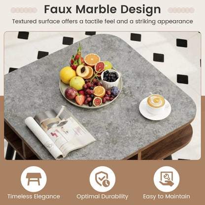 Faux Marble Side Table with Storage Shelves