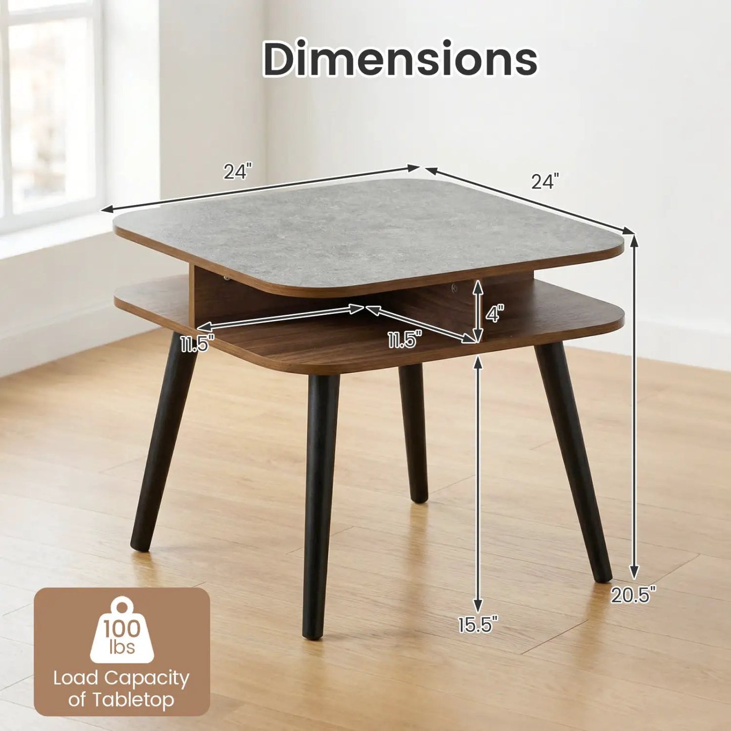 Faux Marble Side Table with Storage Shelves