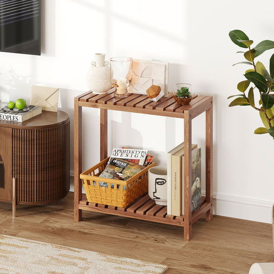 2/3-Tier Side Table Teak Wood Stand Utility Storage Shelf-3