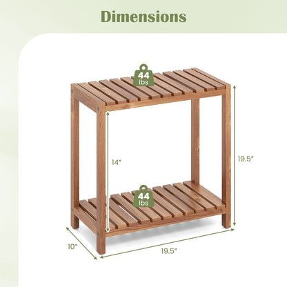 2/3-Tier Side Table Teak Wood Stand Utility Storage Shelf-3