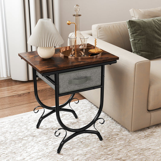 Side Table with Fabric Drawer and Carved Metal Frame for Living Room - Tampa Home & Garden Store
