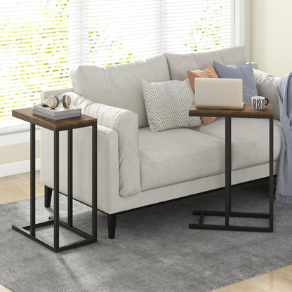 C-shaped Side Table with Heavy-duty Metal Frame-Rustic Brown