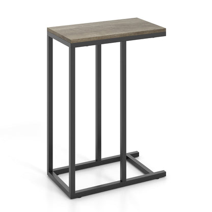 C-shaped Side Table with Heavy-duty Metal Frame-Rustic Brown
