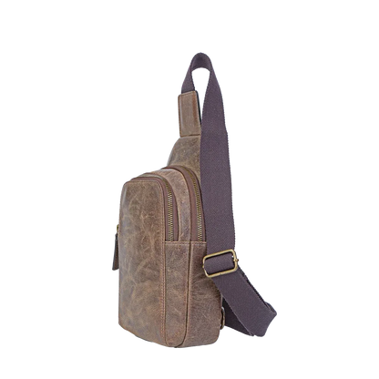 Crazy Horse Leather Sling Bag Small Version – Brown Full-Grain Crossbody for Men