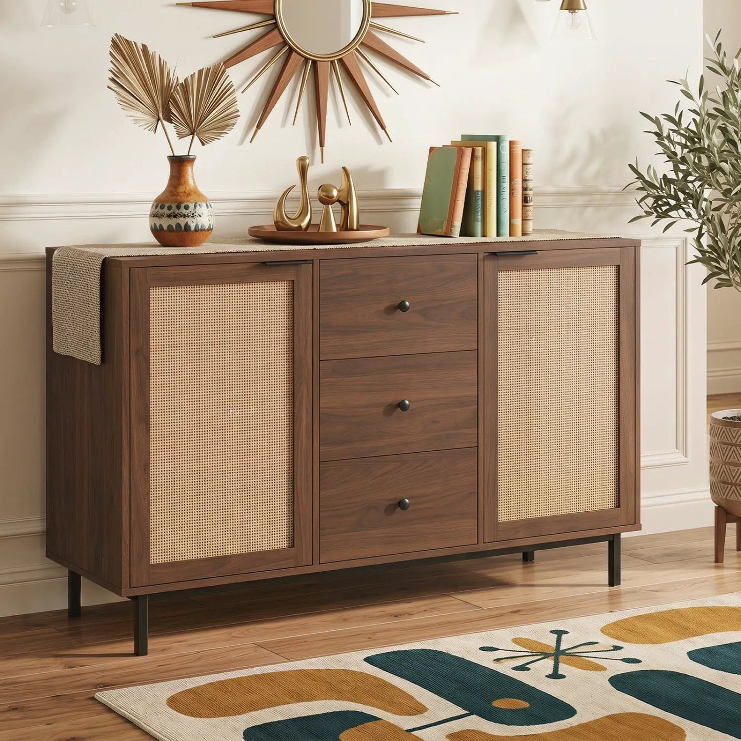 Sideboard Buffet Cabinet with Rattan Doors