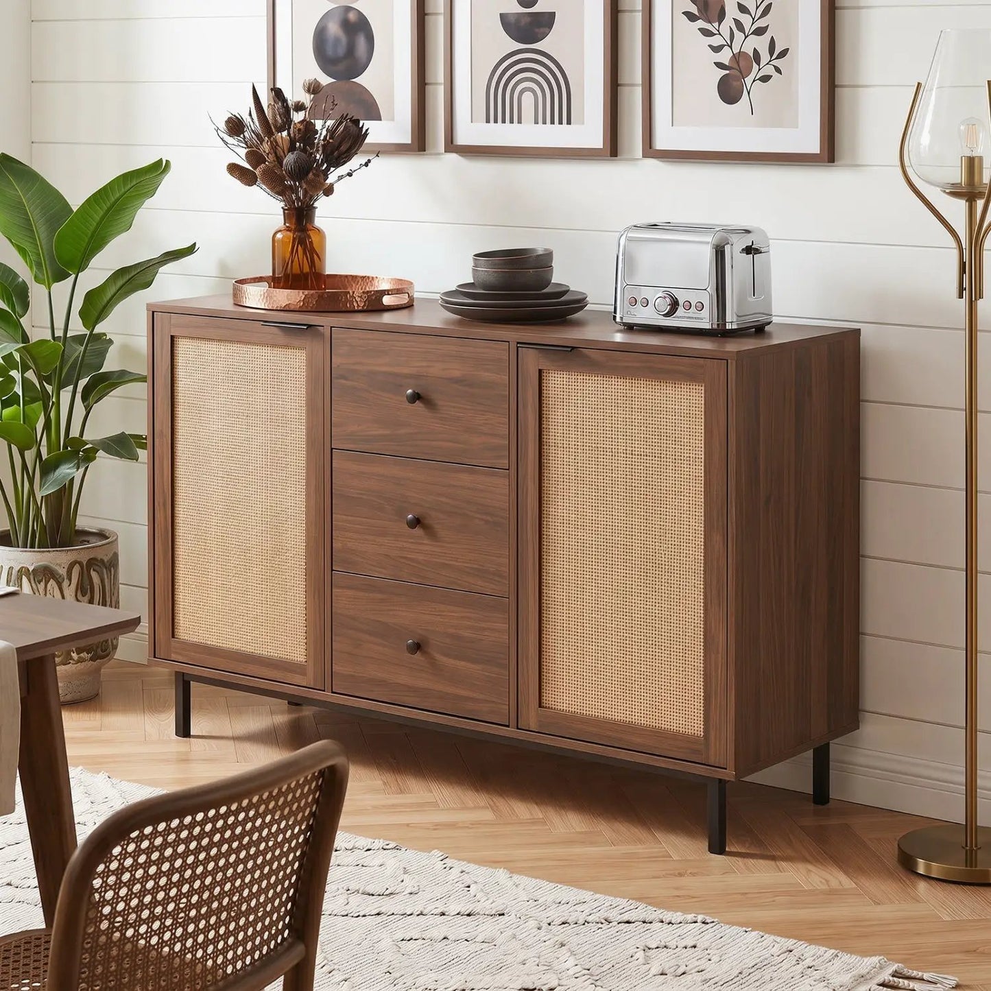 Sideboard Buffet Cabinet with Rattan Doors