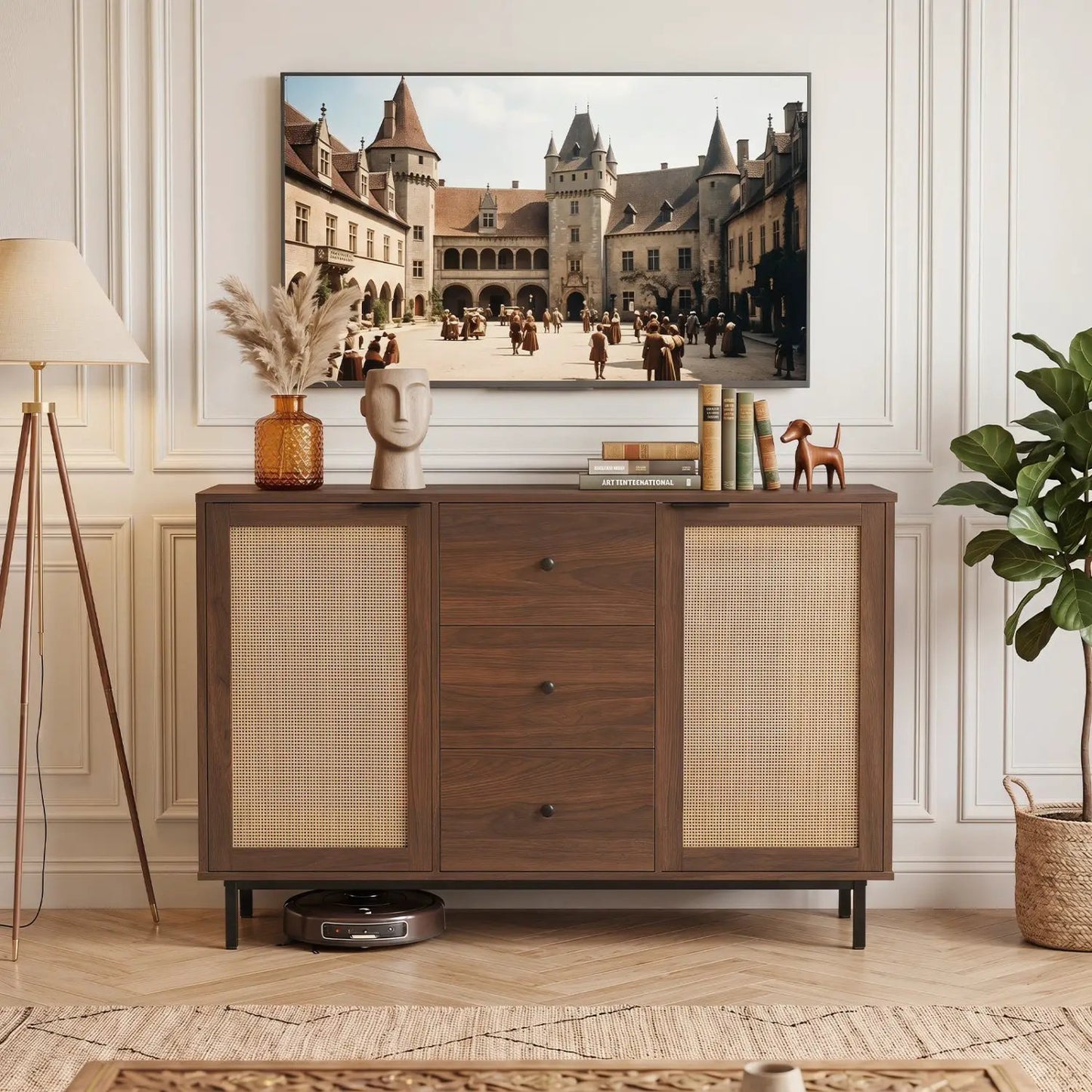 Sideboard Buffet Cabinet with Rattan Doors