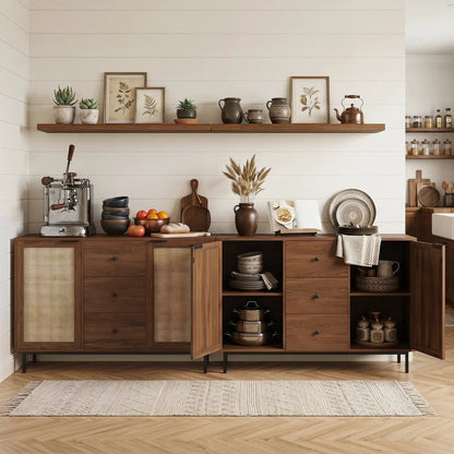 Sideboard Buffet Cabinet with Rattan Doors