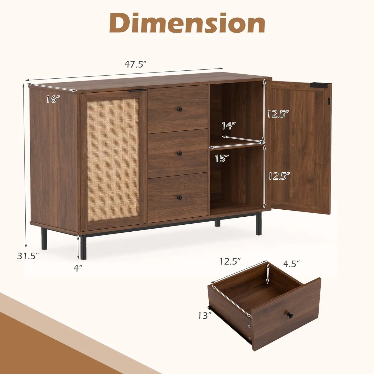 Sideboard Buffet Cabinet with Rattan Doors