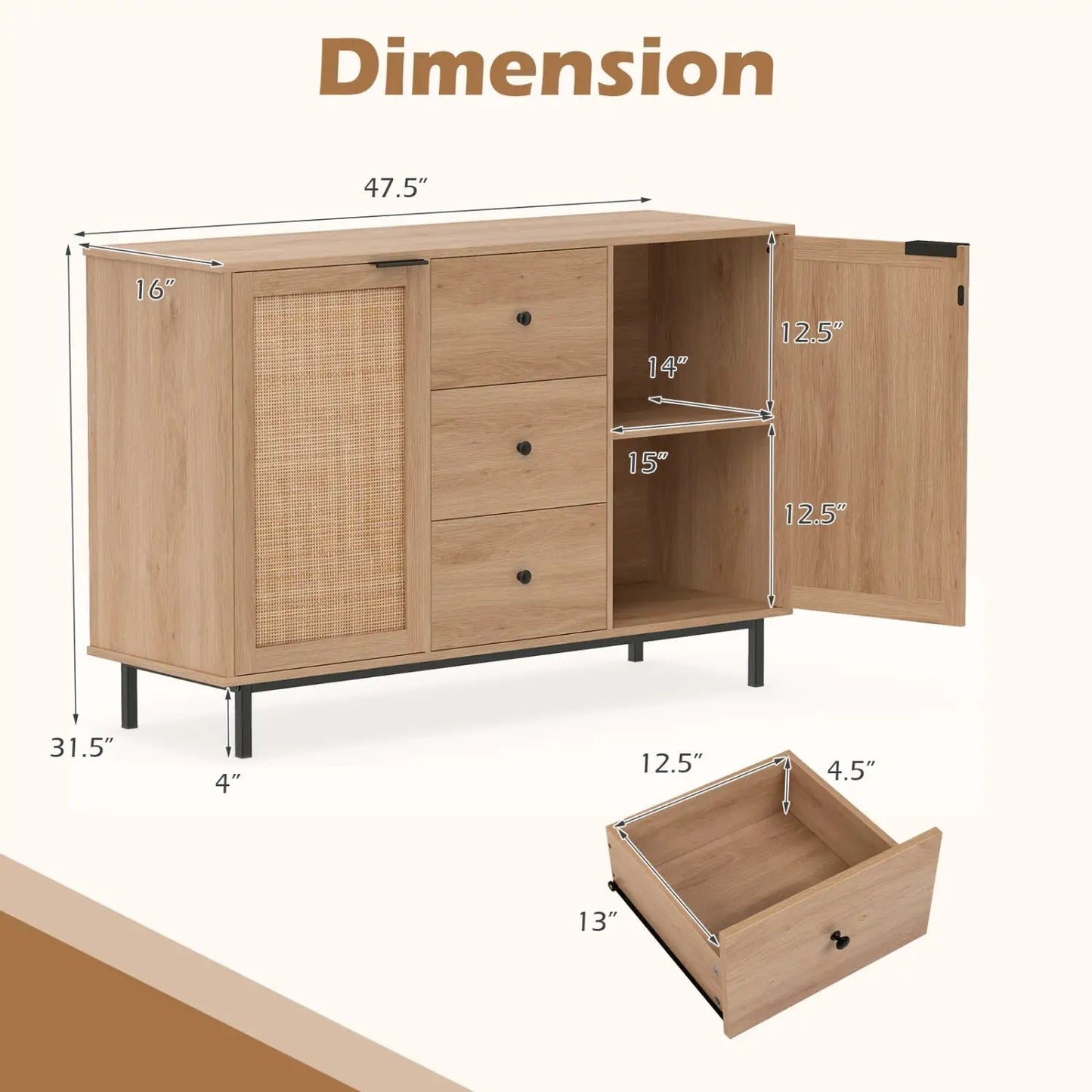 Sideboard Buffet Cabinet with Rattan Doors