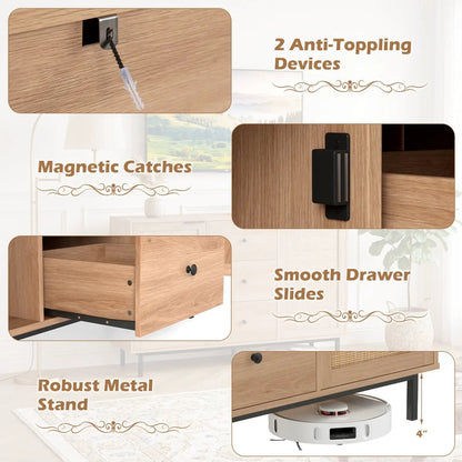 Sideboard Buffet Cabinet with Rattan Doors