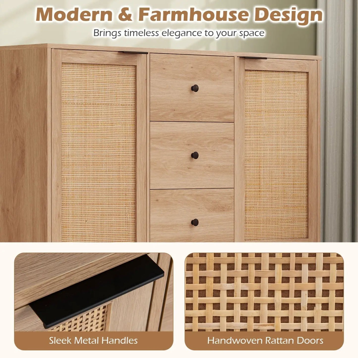 Sideboard Buffet Cabinet with Rattan Doors
