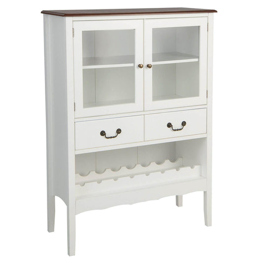 Aparador de bufé con 2 puertas de cristal templado - Blanco