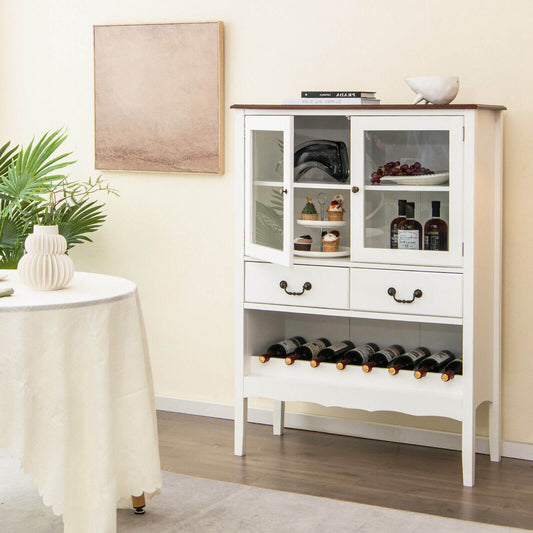 Aparador de bufé con 2 puertas de cristal templado - Blanco