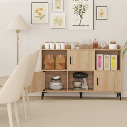 Aparador Alacena Librería con 3 Puertas y Compartimentos Abiertos-Roble