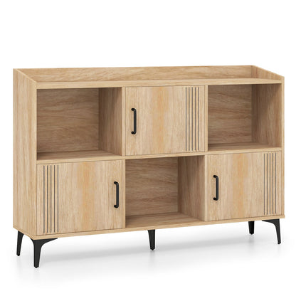 Aparador Alacena Librería con 3 Puertas y Compartimentos Abiertos-Roble