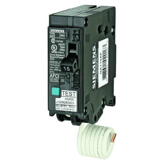 Siemens QA115AFC 15 Amp 1 in. Single-Pole 120-Volt Plug-On Combination AFCI Circuit Breaker - Tampa Home & Garden Store