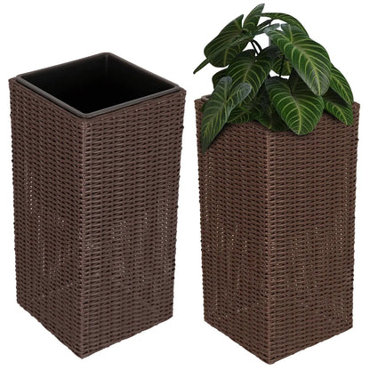 Sierra Square Wicker Planter 2-piece Set, brown planters, Fire Sense/Balkene Home, one with plant on Tampa Home & Garden Store