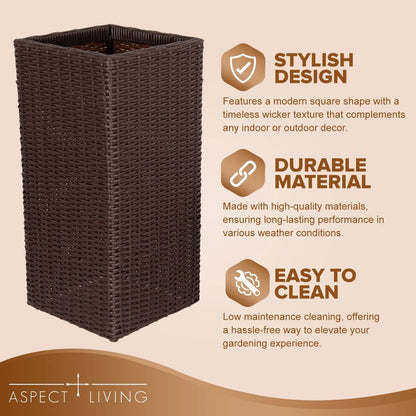 Sierra Square Wicker Planter 2-piece set brown wicker by Fire Sense/Balkene Home on Tampa Home & Garden Store