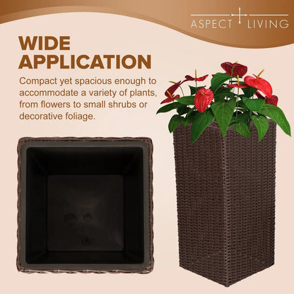 Sierra Square Wicker Planter 2-piece Set in Brown woven square planters with red anthurium on Tampa Home & Garden Store